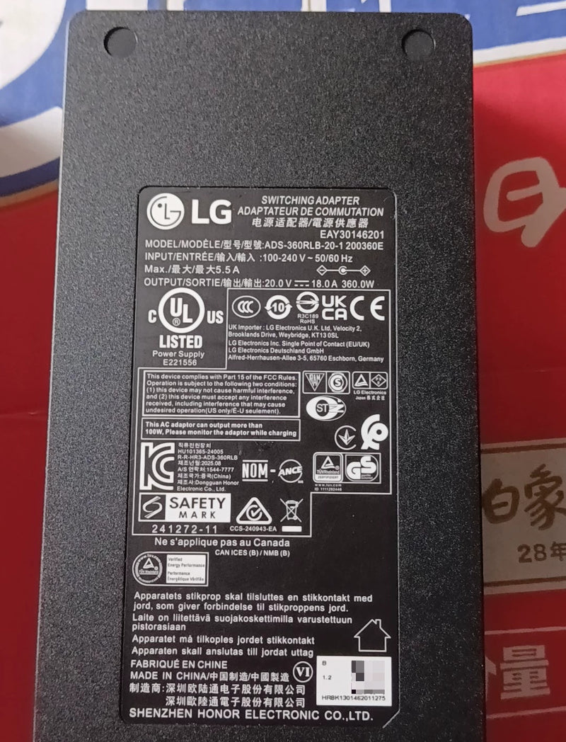 LG 45GX950A 32u990a Original Power Adapter Model: ADS-360RLB-20-1 200360E 20V 18A 360W