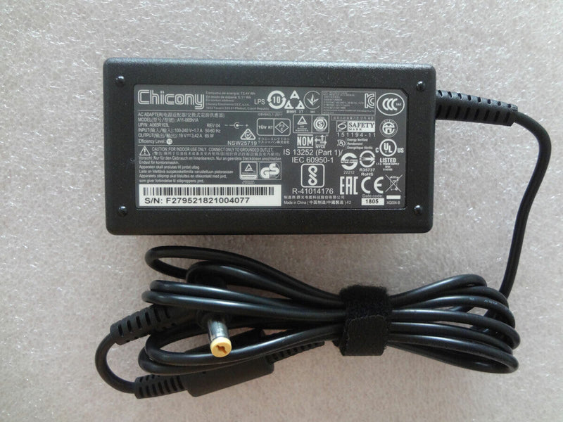 Original Genuine Chicony Charger for Acer 19V 3.42A 65W A11-065N1A PA-1650-86 AC Adapter Notebook Power Supply Cord