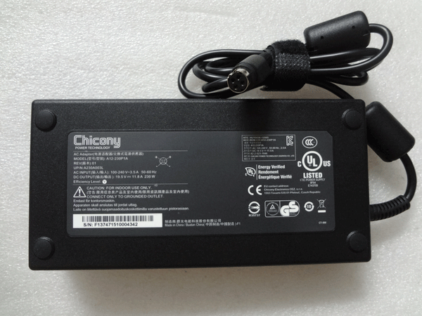 Genuine OEM Chicony Sager Slim AC Power Adapter Charger 4-PIN 230W 19.5V 11.8A Notebook Power Supply Cord