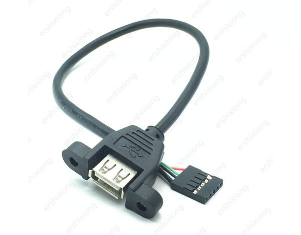 0.3m 5pin Female to USB A 2.0 Female Extension Cable Panel Mount Screw Ear Holes Baffle Cord Connector 2.54mm