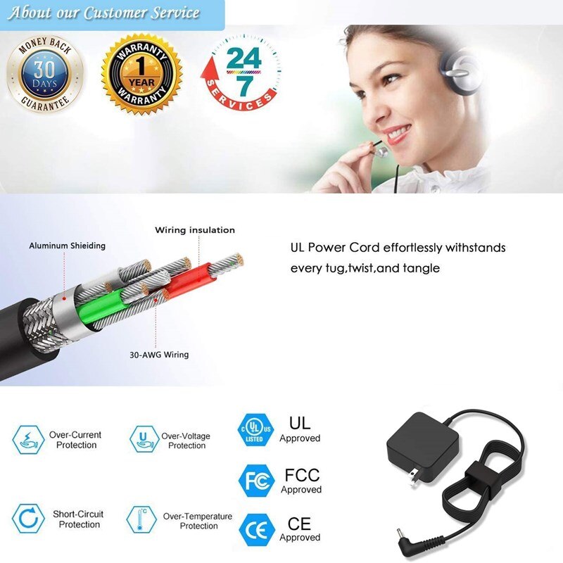 Genuine 12V 2.2A AC Charger Fit for Samsung Chromebook XE500C12-K01US XE500C12-K02US 2 XE500C12 Laptop Power Adapter Supply Cord