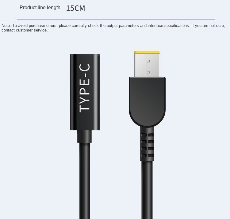 15cm 65W USB C PD Type C Female to Square Slim Tip Power Charging Cable for -Lenovo Thinkpad E440 E450 E550 E560 T430 T440S