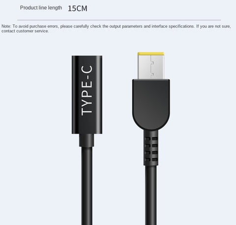 15cm 65W USB C PD Type C Female to Square Slim Tip Power Charging Cable for -Lenovo Thinkpad E440 E450 E550 E560 T430 T440S
