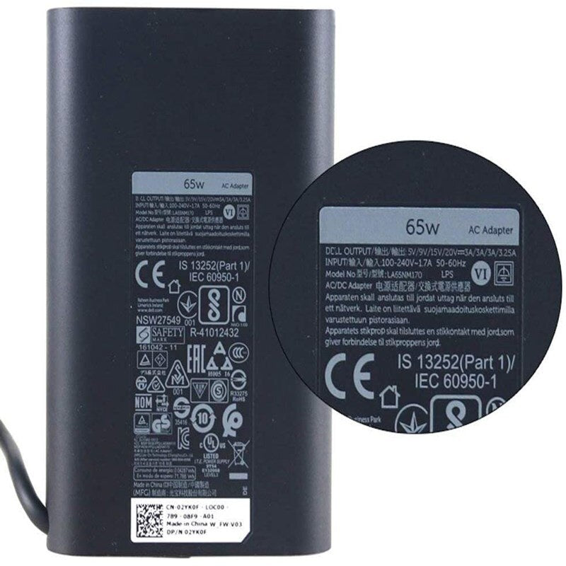 Genuine Type C AC Charger Fit for Dell LA65NM170 2YKOF,Latitude 12 5285 5289 5290 7212 7275 7285 7290 Laptop Power Supply Cord