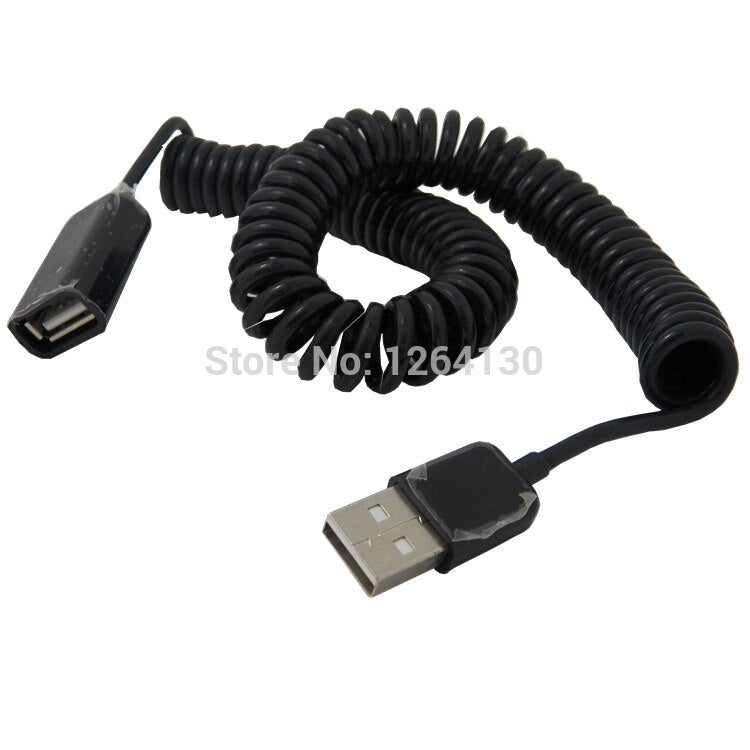 30cm~2.5M 1~8FT USB 2.0 Spring Extension Cable Black Coiled Charger Sync Adapter