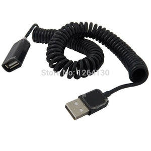 30cm~2.5M 1~8FT USB 2.0 Spring Extension Cable Black Coiled Charger Sync Adapter
