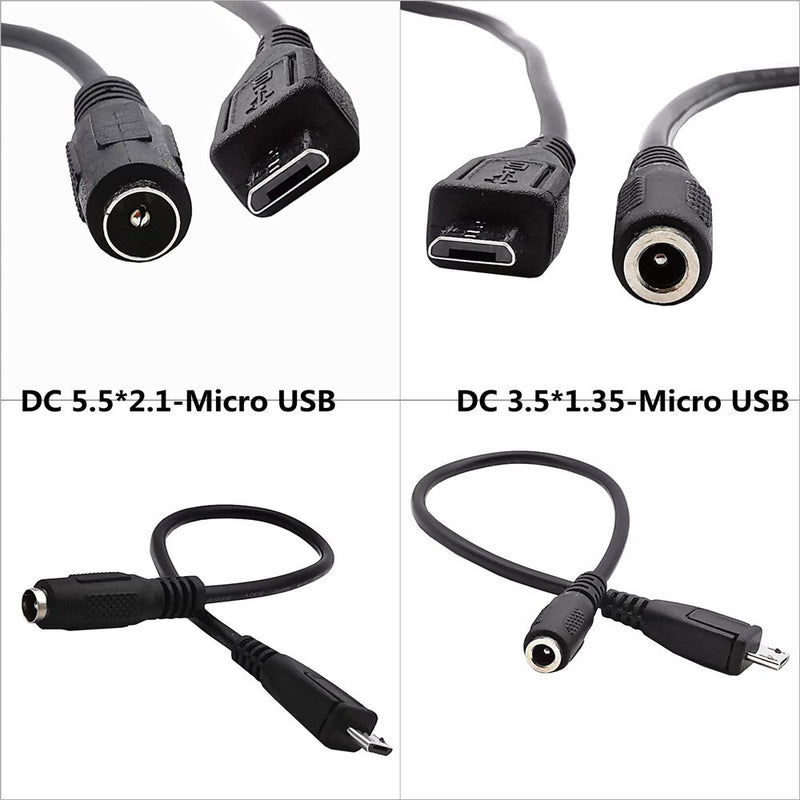 3A 5.5 x 2.1mm / 3.5 x 1.35mm DC Power Charger Adapter Converter Connector Female to Micro USB 5pin Male for Laptop/Tablet 0.2M