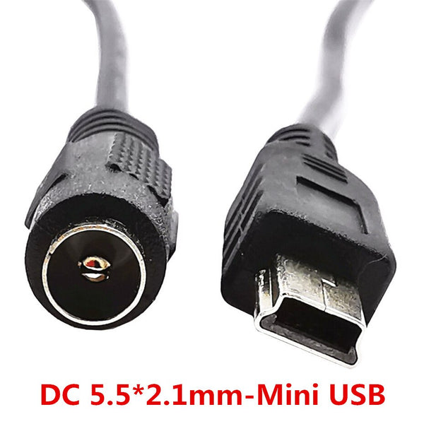 3A DC Power Jack Female 3.5mm x1.35mm / 5.5mm*2.1mm to Mini USB 5 Pin Male Cable 20cm Black for MP3 Camera