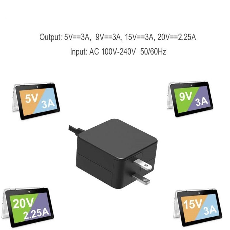 45W AC Charger for Lenovo Chromebook N23 Yoga, ThinkPad X1 Yoga 2nd 3rd Gen, X1 Carbon 5th 6th Power Supply Adapter Cord