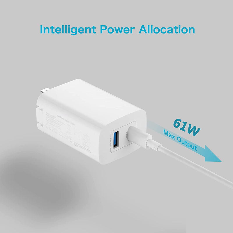 Original Charger 61W 2-Port USB C Wall Charger, PD3.0 Type C Fast Charging Adapter for Other laptops or Phones (White)