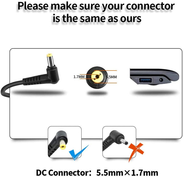 65W Power Adapter Laptop Charger for Acer Aspire E15 E1 F15 ES1 E5-553 E5-575 E5-575-33BM A515-51-5398 A515-43-R19L Power Supply Cord