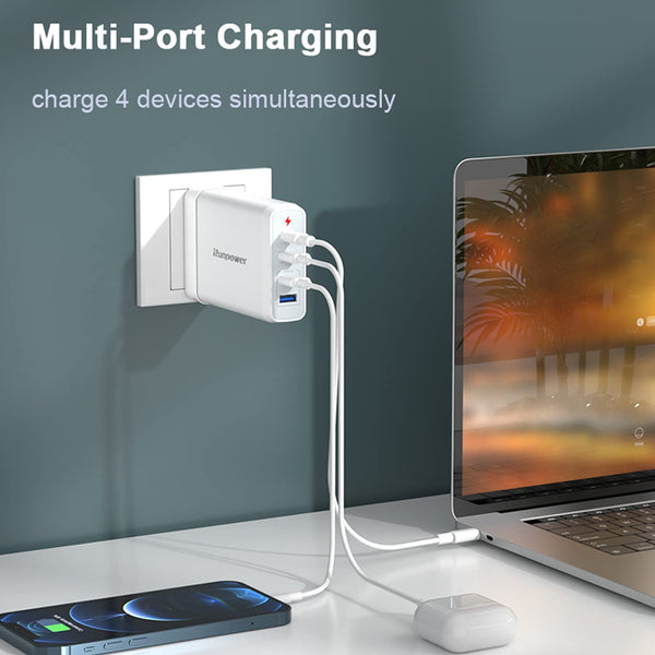 Original Charger USB Charger,60W USB C Fast Charger, 4-Port Portable Charger with 60W(USB C) & 18W(USB A) Quick Charge Ports and Dual USB A Ports 12W, USB C Wall Charger for Laptop, Phone, Tablet and More
