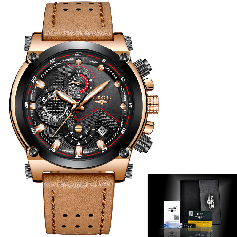Leather Automatic date Quartz Watches