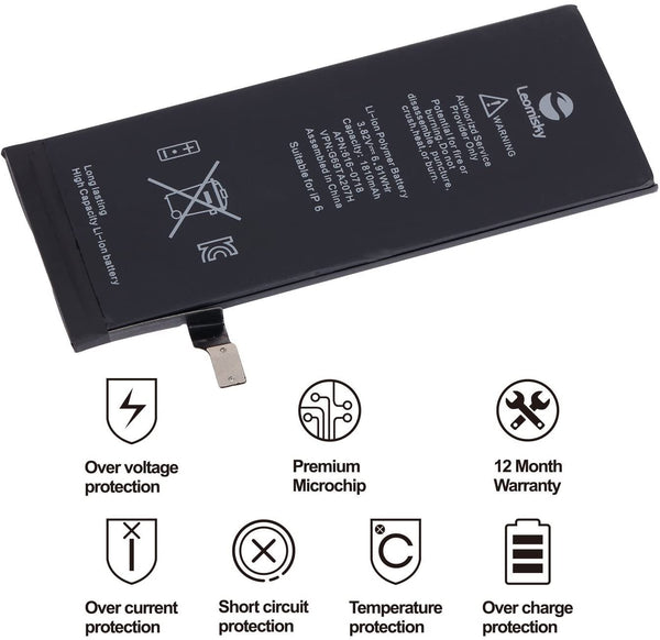 Original Battery for Model IP 6-Repair Tools Kits and and Instructions,Replace Your Battery in 15 Min - 1 Year Warranty [3.8V 1810mAh Li-ion]