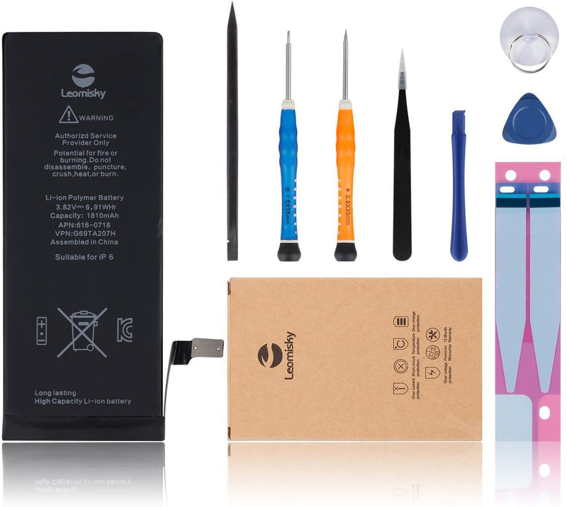 Original Battery for Model IP 6-Repair Tools Kits and and Instructions,Replace Your Battery in 15 Min - 1 Year Warranty [3.8V 1810mAh Li-ion]