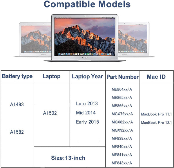 Original Genuine Battery for MacBook Pro 13" Retina A1493 A1502 (Late 2013 Mid 2014) ME864LL/A ME866LL/A 020-8148 A1582(Early 2015)[ Li-Polymer 11.34V 71.6Wh]