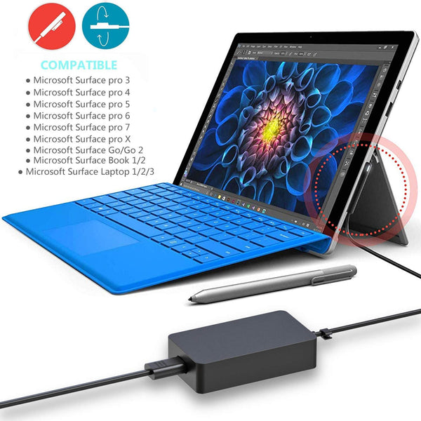 Original Charger Surface Pro Charger,Genuine 44W 15V 2.58A Power Supply Adapter Compatible with Surface Pro 3 Pro 4 Pro 5 Pro 6 Pro 7 Pro X Surface Go 1 2 Surface Laptop 1 2 3 Surface Book,with 6.2ft Power Cord