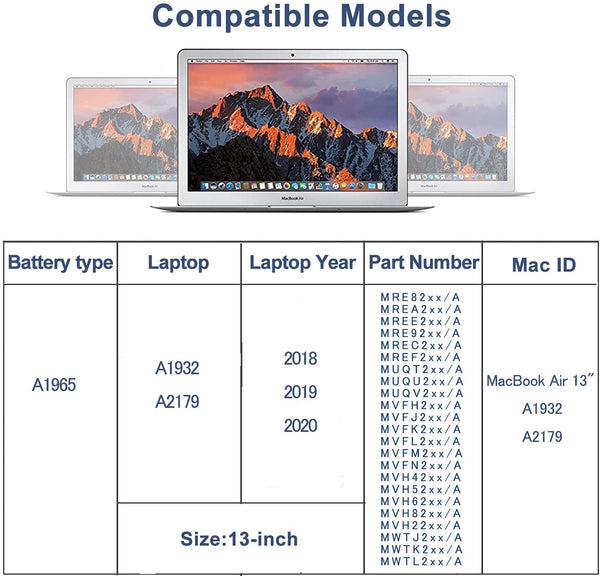 Original Genuine A1965 Laptop Battery for MacBook Air 13 Inch A1932 A2179 2018 2019 2020 Version[11.4V 55Wh/4800mAh]