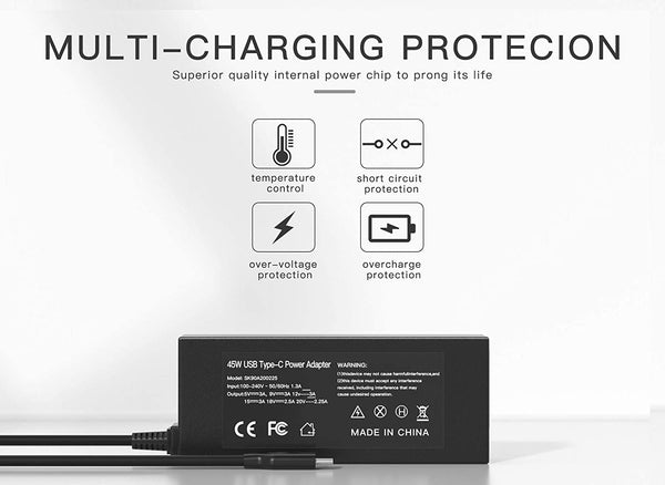 Original Charger 45W USB C Charger for Hp Chromebook X360 11 G1 EE 14 14-ca051wm 14-ca052wm 14-ca060nr EliteBook x360 830 1030 G2 G3 Pavilion X2 Spectre X360 13 Series Laptop Type C Power Adapter