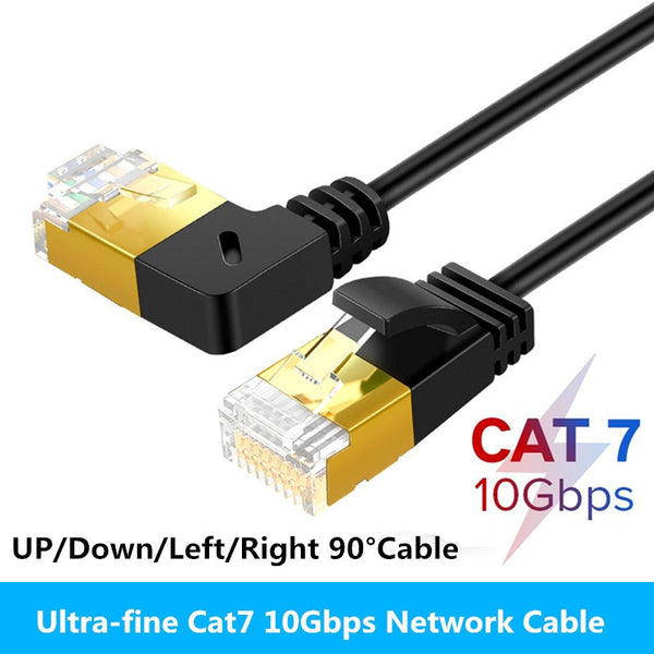 Ethernet Cable RJ45 Cat7 Lan Cable UTP RJ45 Network Cable for Cat6 Compatible Patch Cord 90 Degree Right Angle 10Gbps 0.5m 1m