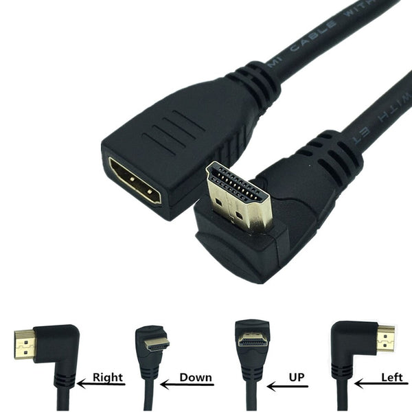 Extension Cable 90 Degree Right Angled Elbow HDMI-compatible Cord Male to Female Extender 2K*4K@60HZ Ultra HD 3D 1080P Ethernet