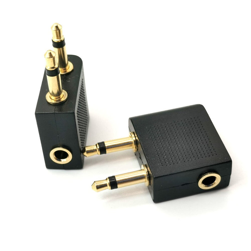 Gold-plated 3.5mm to 2 x 3.5 mm Stereo Ear Audio Adapter for Headset Headphone Jack to Air Aircraft Airline Airplane