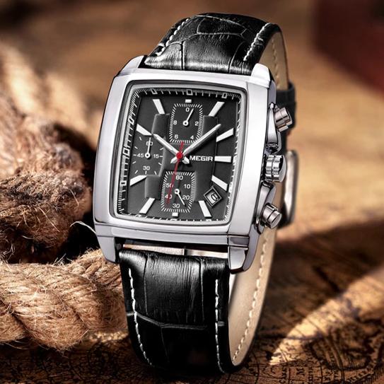 DERRICK Quartz Military Leather Wristwatch