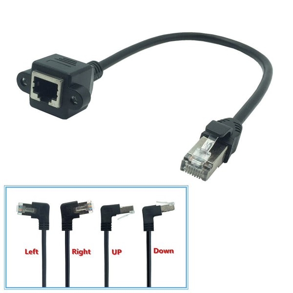 Lan Cable RJ45 Male to Female Extend Cord RJ45 Ethernet CableScrew Panel Mount Left Right Angled 90 Degree UP&Down 0.3m 0.6m