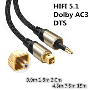 Mini 3.5mm Optical Audio Cable SPDIF Toslink Cable 3.5 Mini to Optical Cable 0.9m 1.8m 3m Braided Jacket DVD TV Amplifier