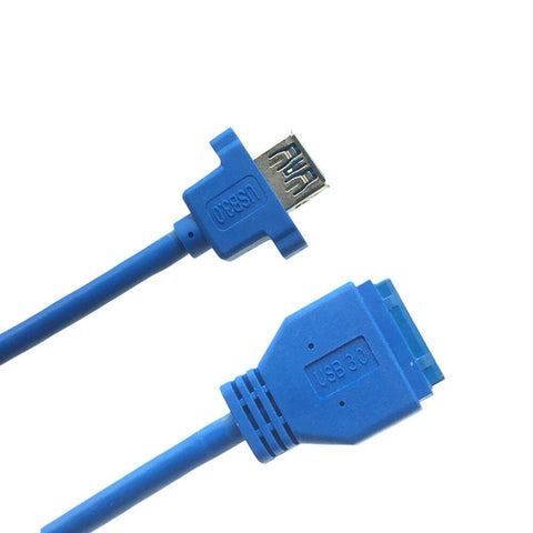 MotherBoard 20Pin to USB 3.0 Female Data Cable with Screw Panel Mount Foil+Braided Shielded 50cm
