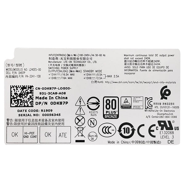 New Original PSU Power Supply Dell 3250 3252 3267 3668 3669 3040 3046 3050 5040 7040 6Pin 240W Power Supply B240AM-02 H240NM-00 H240ES-02