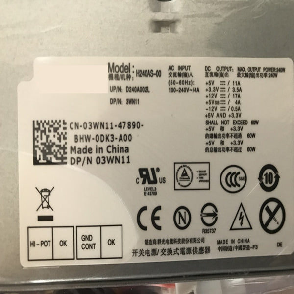 New Original PSU Power Supply Dell 390 790 990 3010 7010 9010 240W Power Supply 3WN11 L240AS-00 H240AS-00 H240AS-01 AC240AS-01 H240ES-00