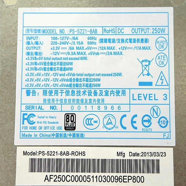 New Original PSU Power Supply Dell HP Liteon AIO 250W Switching Power Supply PS-5221-8AB