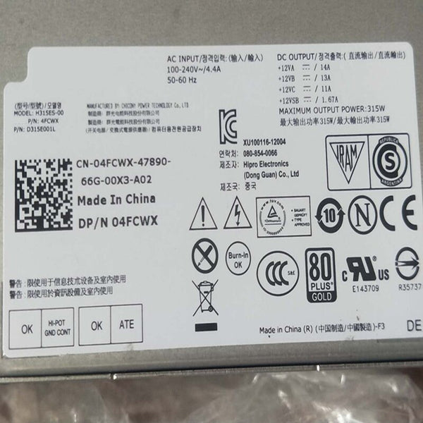 New Original PSU Power Supply Dell OptiPlex 3020 9020 XE2 T1700 315W Power Supply D315ES-00 H315ES-00 4FCWX VX372 AC320EM-01 L255AS-00