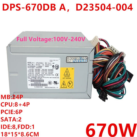 New Original PSU For Delta 670W Switching Power Supply DPS-670DB A D23504-004