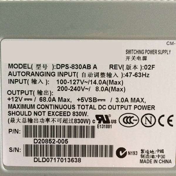 New Original PSU For Delta 830W Switching Power Supply DPS-830AB A