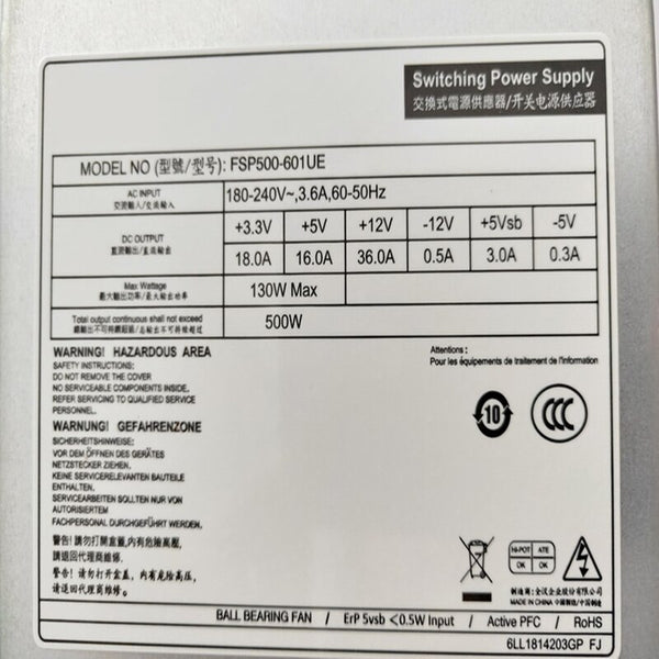 New Original PSU Power Supply FSP 1U CPU8P*2 500W Switching Power Supply FSP500-601UE