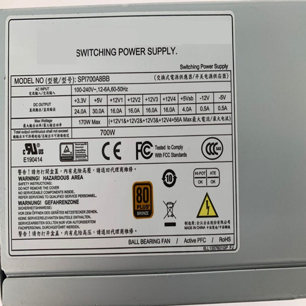 NEW Power Supply  Original PSU For FSP 80plus Bronze 700W Switching Power Supply SPI700ABBB