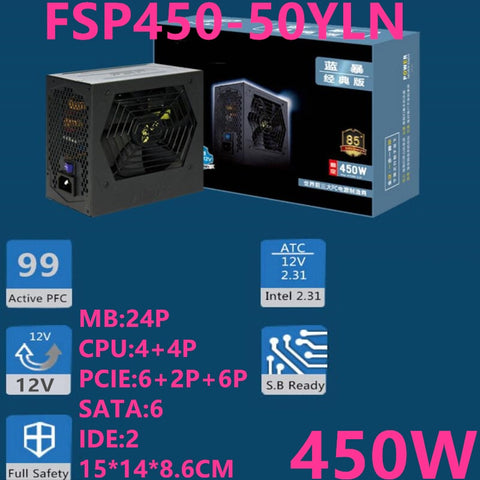 New Original PSU Power Supply FSP Classic Version Silent Game Host Power Supply Supporting 1660 GPU 450W Power Supply FSP450-50YLN