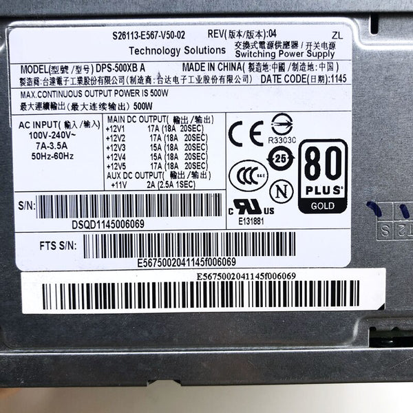New Original PSU  Fujitsu 500W Switching Power Supply S26113-E567-V50-02 DPS-500XB A