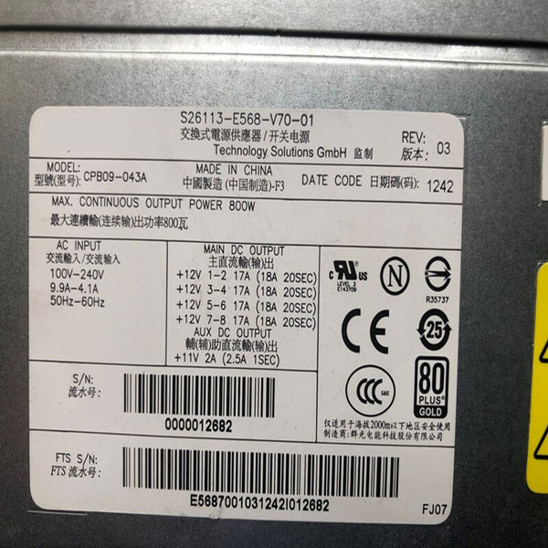 New Original PSU  Fujitsu R920 M720 800W Switching Power Supply CPB09-043A S26113-E568-V70-01