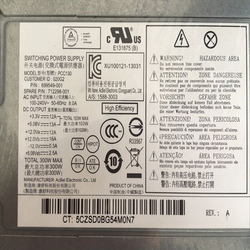 NEW Power Supply  Original PSU For HP 300W Switching Power Supply PCC130 699549-001 712298-001