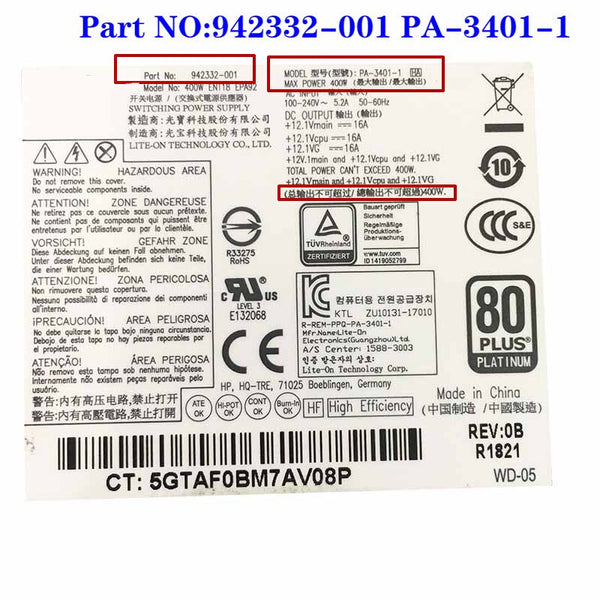New Original PSU Power Supply HP 86 89 280 480 400 600 800G3 G4 G5 4Pin 400W Power Supply PA-3401-1HA PA-3401-1 PCG007 D16-180P1B