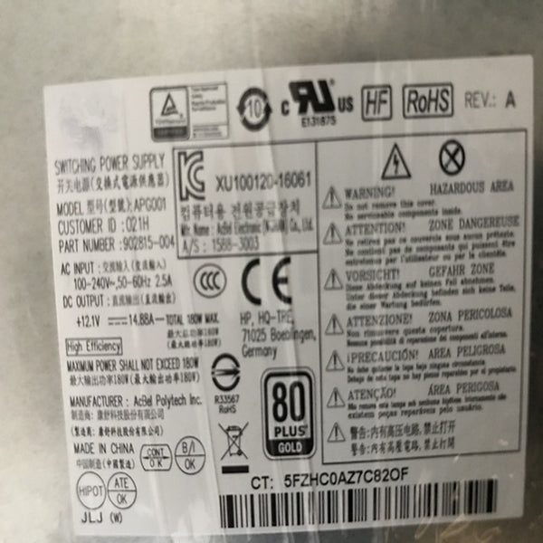 New Original PSU Power Supply HP AIO EliteOne 800 G3 180W Switching Power Supply DPS-180AB-28 A APG001 912972-001 902815-003 902815-004