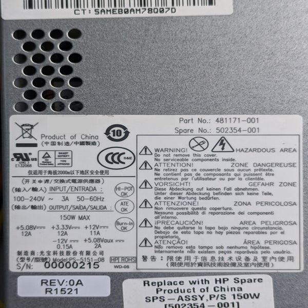 New Original PSU Power Supply HP RP3000 150W Switching Power Supply PS-5151-08 481171-001 502354-001