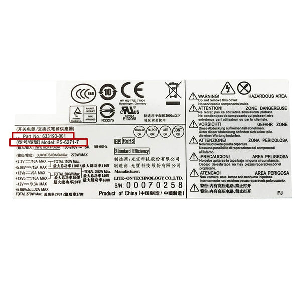 New Original PSU Power Supply HP S5 Pro S3330 Pavilion S400 270W Power Supply PCA227 PCA322 PS-6271-7/9 FH-ZD271MGR DPS-220AB-6A PCA222
