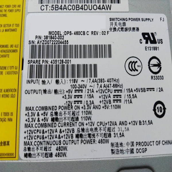 New Original PSU Power Supply HP XW4200 XW4300 XW4400 460W Power Supply DPS-460CB C DPS-460CB A 381840-002 435128-001 381840-001
