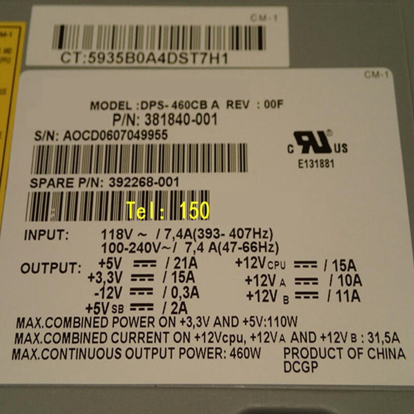 New Original PSU Power Supply HP XW4200 XW4300 XW4400 460W Power Supply DPS-460CB C DPS-460CB A 381840-002 435128-001 381840-001