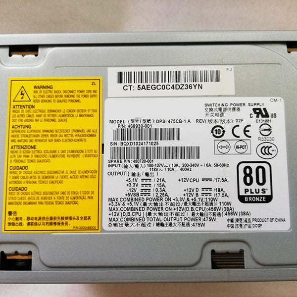 New Original PSU Power Supply HP Z400 XW4600 475W Switching Power Supply DPS-475CB-1 A 468930-001 480720-001