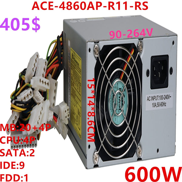 New Original PSU  IEI ATX 600W Switching Power Supply ACE-A160A-R10 ACE-4860AP-R11-RS